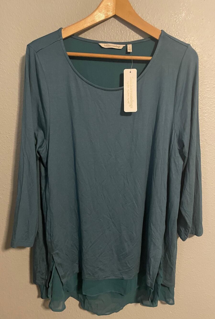 Soft Surroundings Womens Tunic Large Blue Marique Tunic Scoop Neck Stretch NWT
